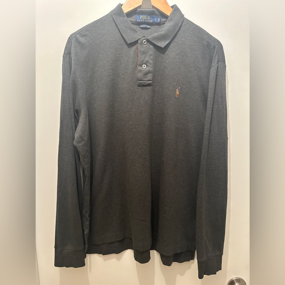 Ralph Lauren Long Sleeve Gray Polo Size Men’s Large Pima Soft Touch